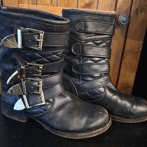 ZIGI Girl Black Combat Boots with Silver Accents